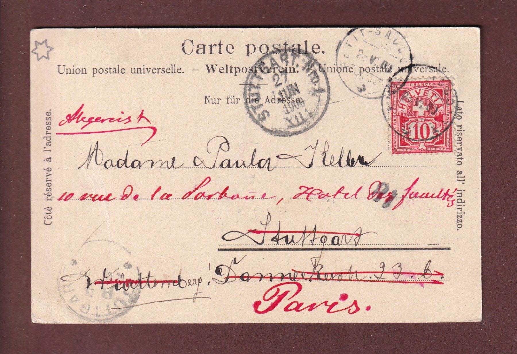 Cartoline postali: GENEVE - Place Neuve - 1900 – Usato da Pully venduto da nicecards 1