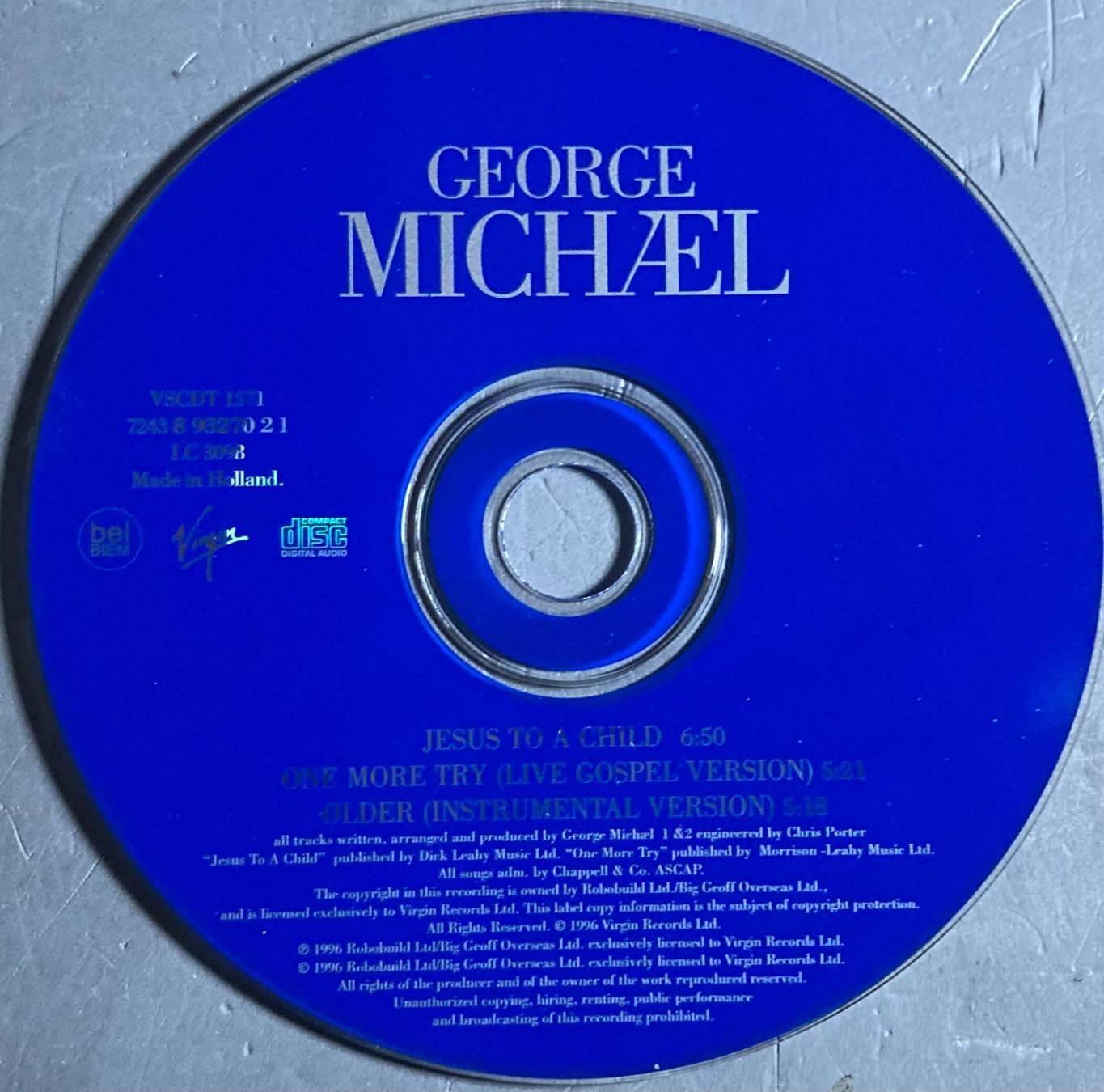 CDs: GEORGE MICHAEL - JESUS TO A CHILD – D'occasion à Poliez-Pittet par Newtown-Records 1