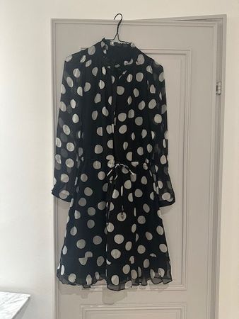 Chiffon Kleid Schwarz Weiss Tupfen, Polkadot Gr. M Herbst