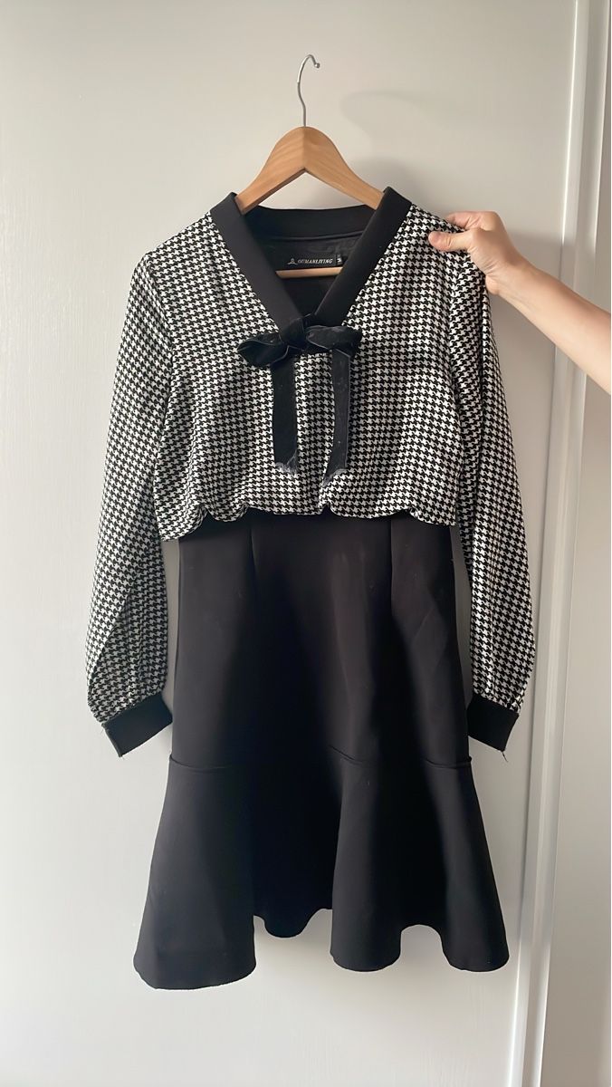 Vestiti: Chic Houndstooth Dress with Bow Detail – Usato da Vessy venduto da jie_gl9n