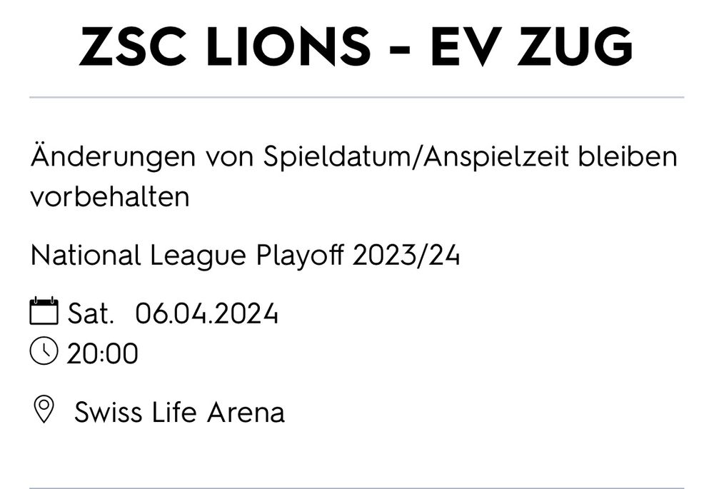 Stehplatz Heim Zsc Zug 6.4. | Kaufen Auf Ricardo