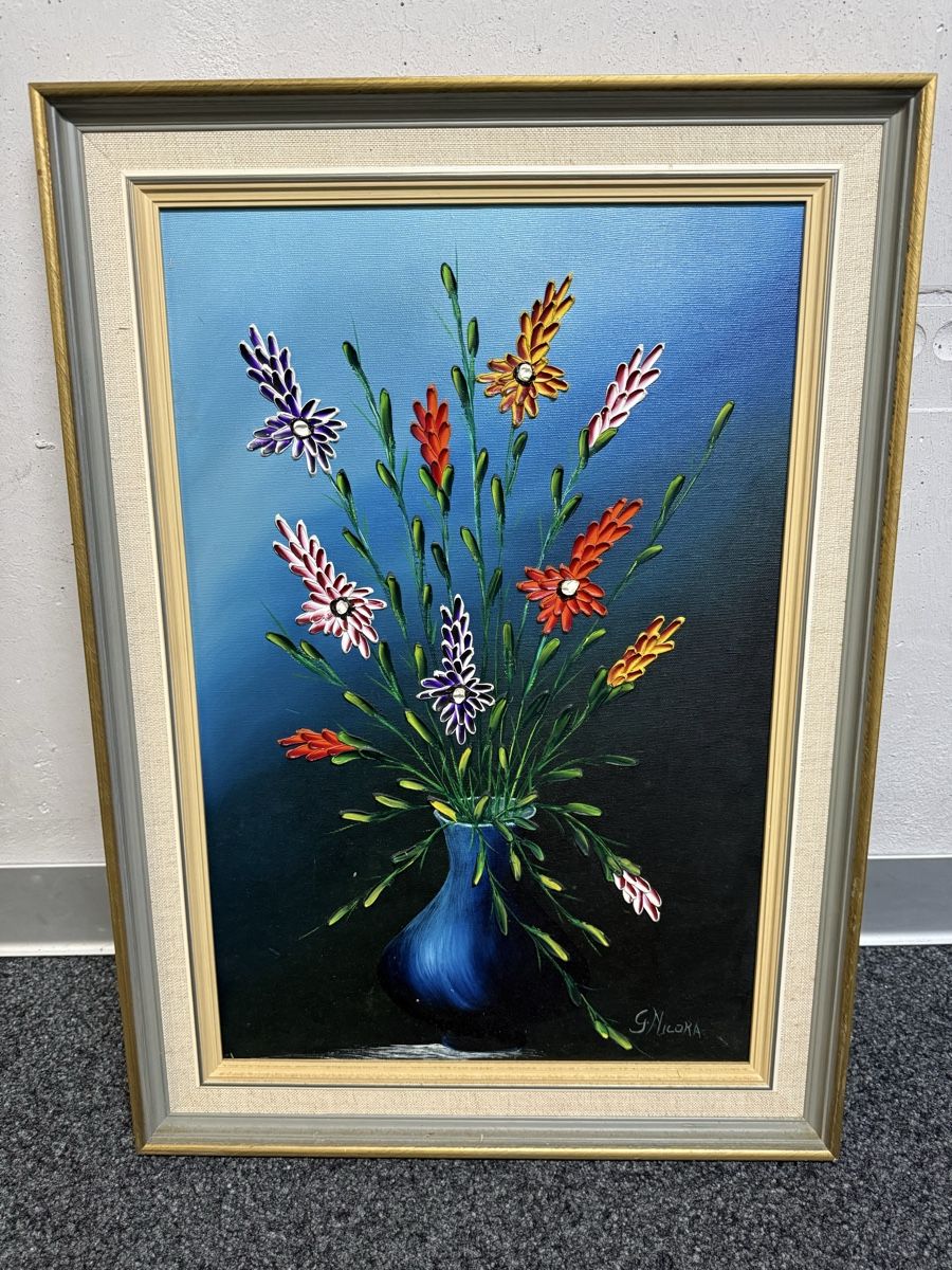 Poster & Bilder: Ölbild  Stillleben eines Blumenstrausses signiert – Gebraucht aus Bern von Delamer