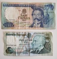 3 anciens billets de 20 et 100 Escudos - Portugal