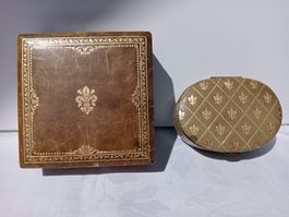 2 Leder Schmuck-Doeschen Lilien Goldprägung Italy Vintage