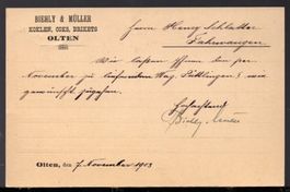 OLTEN 7.XI.03     Zudruck BIEHLY & MÜLLER  Kollen Coks Brik.