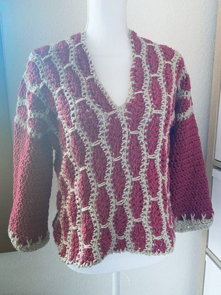 Maglioni & Felpe: Gehäkelte Vertikaler Pullover Pulli rot leicht grau – Nuovo (secondo la descrizione) da Carabbia venduto da katiamandelli 5