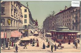 Geneve - Place du Molard et le marche aux fleurs - coloriert