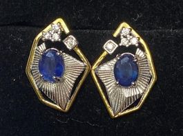 Saphir Ohrstecker, Gold & Silber, Neu, Frühling