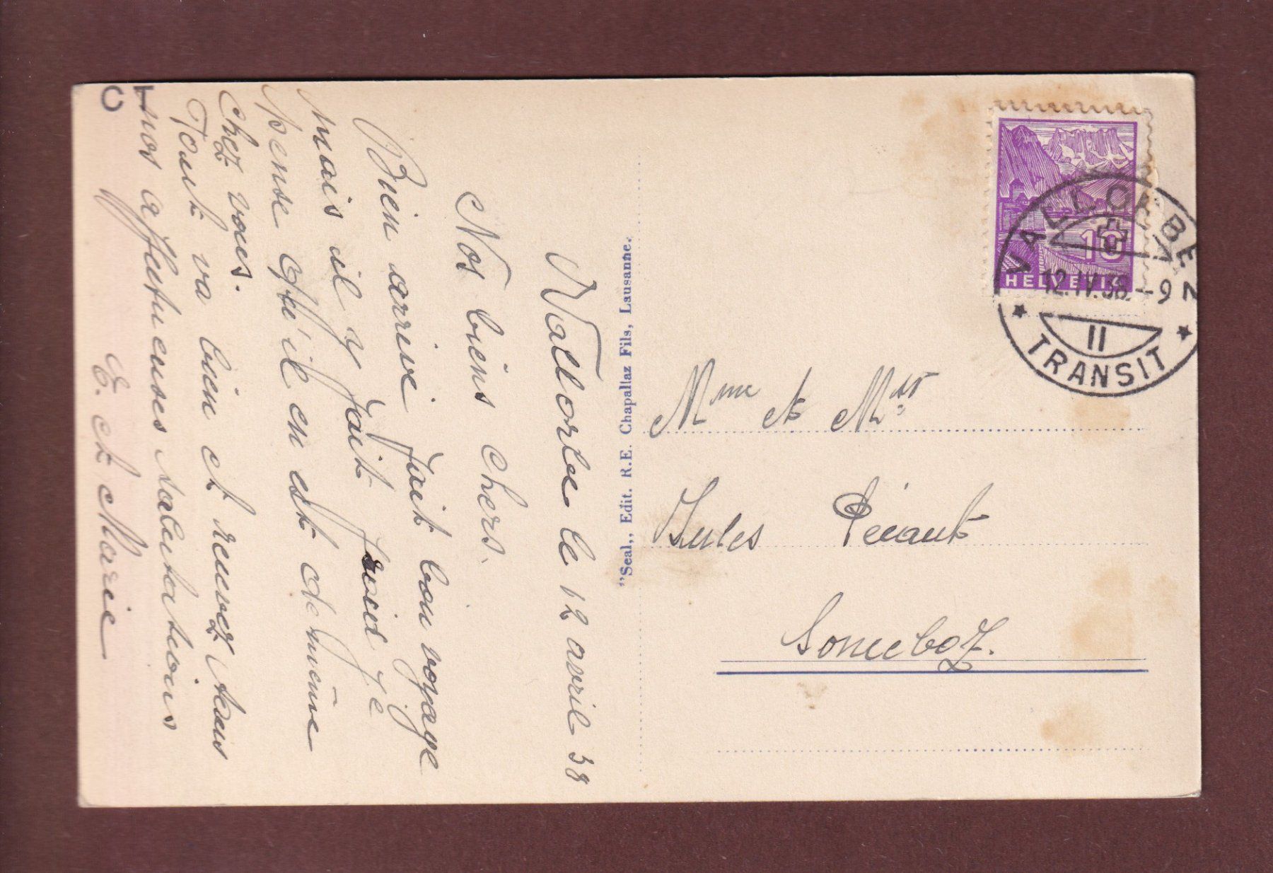 Cartoline postali: VALLORBE - Vue partielle - 1938 – Usato da Pully venduto da nicecards 1