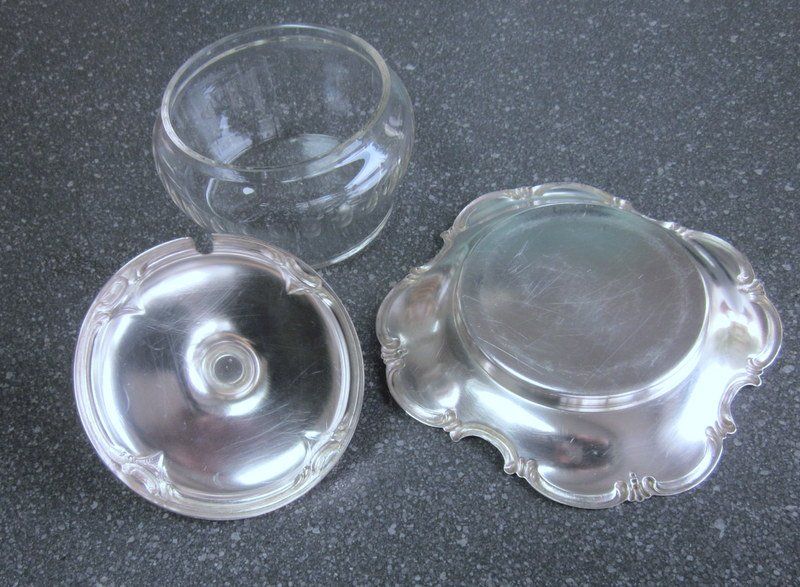 Zuccheriere: Jugendstil Zuckerdose Marmeladendose versilbert mit Glas – Usato da Bischofszell venduto da raika 5