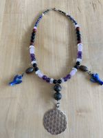 Halskette mit Edelsteinen und Lebensblume Anhänger neu