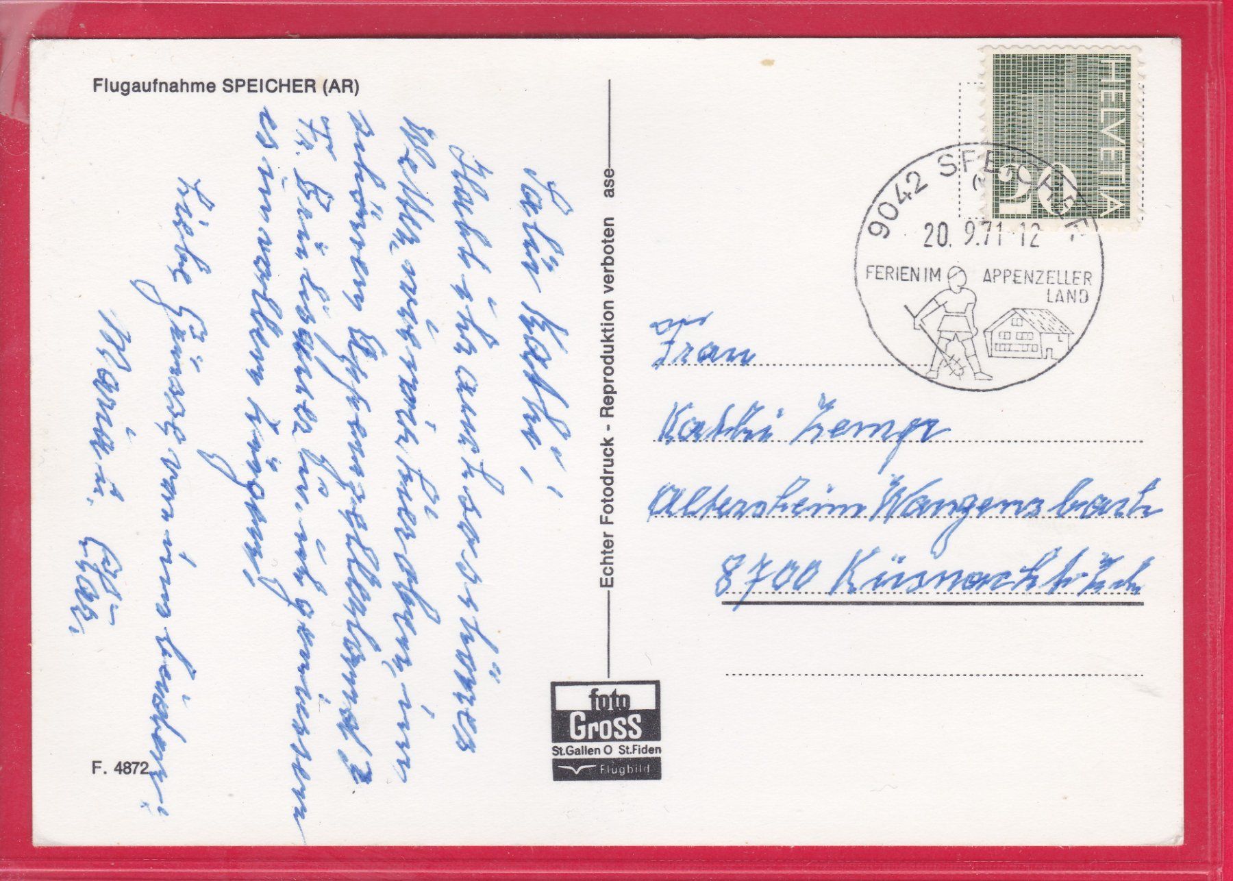 Cartoline postali: FLUGAUFNAHME SPEICHER, 20.9.1971 – Usato da Oberrieden venduto da Gebirgsstelze 1