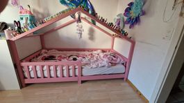 Hausbett Kinderbett 90x200 rosa, Holz, inkl. Lattenrost