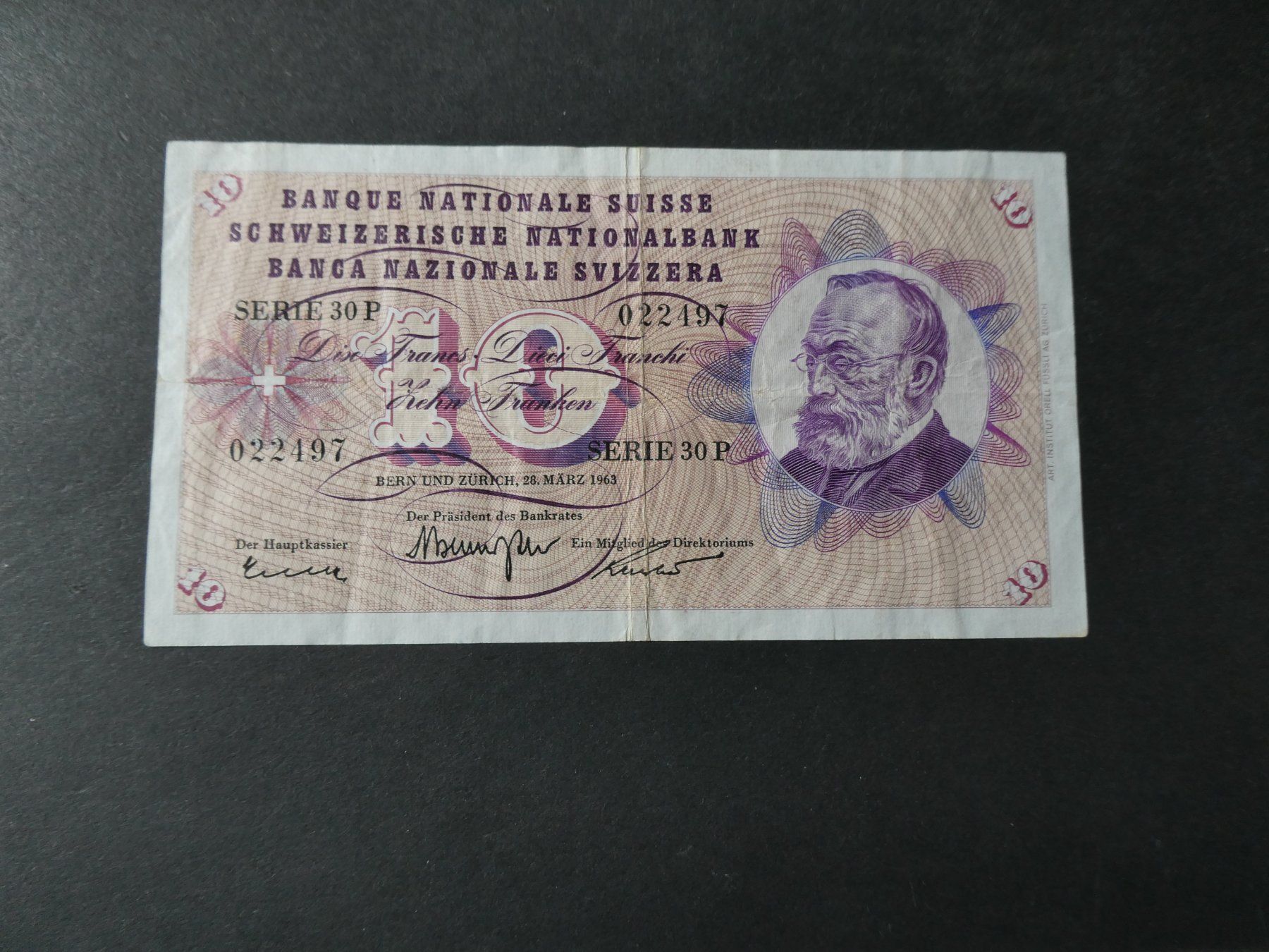 Billets de banque: Schweiz 1963, 10 Franken – D'occasion à Hinterforst par Rohusri
