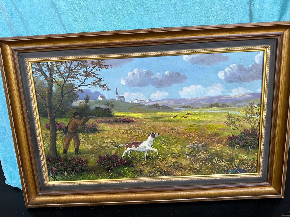 Peinture à l'huile murale ancienne dans un cadre en bois