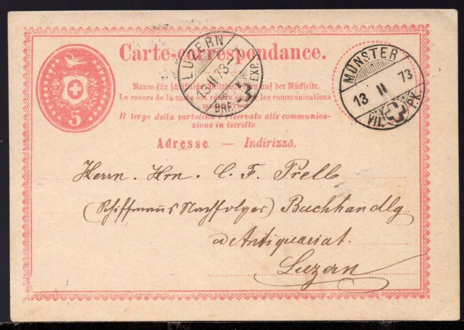 Tutti i francobolli: MÜNSTER  13.II.73  Carte - correspondance – Usato da Aarau venduto da kufi44