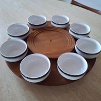 Plateau tournant fondue en teak Lüthje Denmark 1960