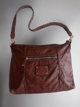 Gucci Vintage Tasche Weekender Leder mit geflochtenem Riemen