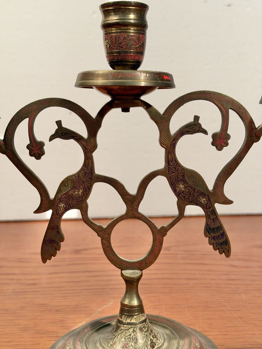Portacandele: Vintage candlestick "Peacock" cut work design brass – Usato da Lausanne venduto da vas_cdb2 1