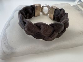 Geflochtenes Lederarmband, mit Silberverschl., Vintage-Stil