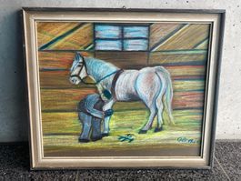 Bild, Pferd, Stall, Original, Huf auskratzen, OB 64