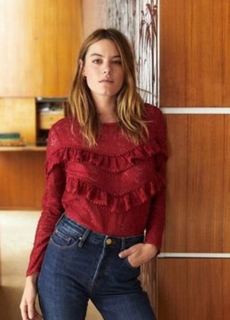 Sézane - Blouse en dentelle bordeaux. Taille S