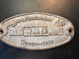WMD Donauwörth Typenschild 1967 WMD 3510 Rarität
