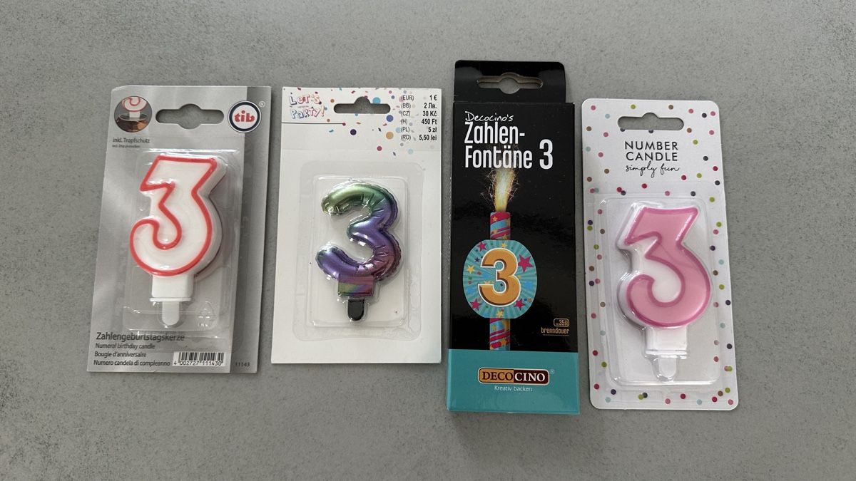 Kerzen: 4 x Geburtstagskerzen Zahl 3 – Neu und originalverpackt aus Horw von Ciberf1sh
