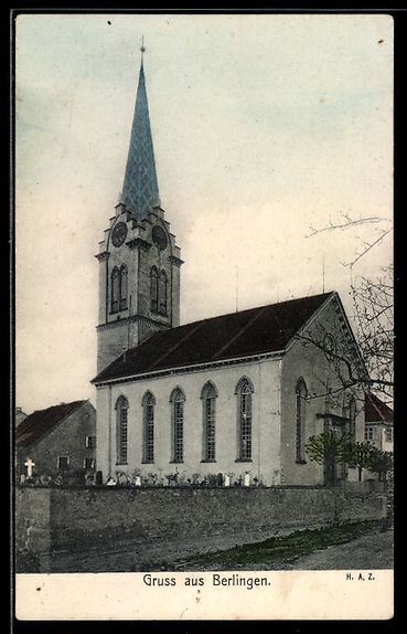 Ansichtskarten: AK Berlingen, Kirche und Friedhof – Gebraucht aus Berlin von bartko-reher