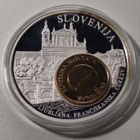 versilberte Medaille PP 50 mm, Slovenja mit Inlay-Münze