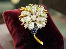 Elegante Vintage - Saphir - Diamant - Brosche, Italien