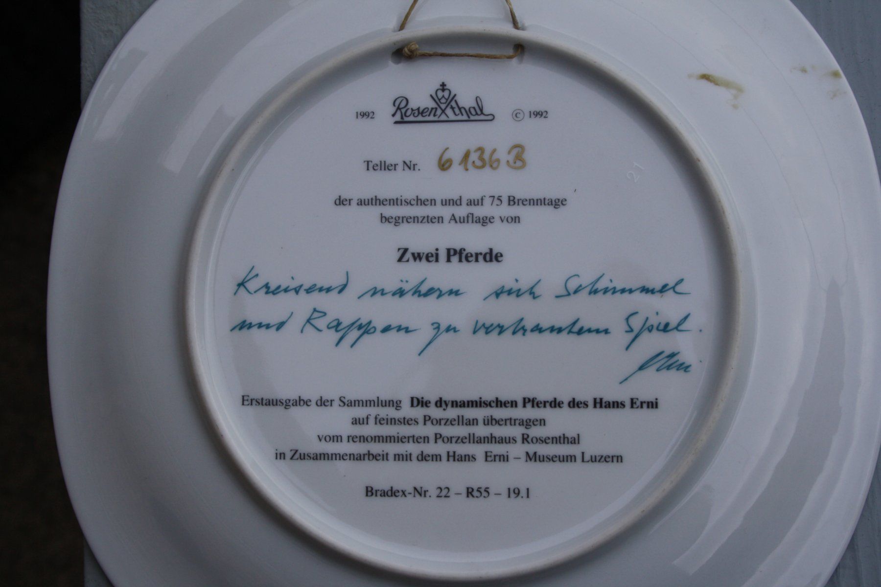 Rosenthal Piatti: HANS ERNI TELLER 2 PFERDE ROSENTHAL 1992 – Usato da Wauwil venduto da Pneuedy 5