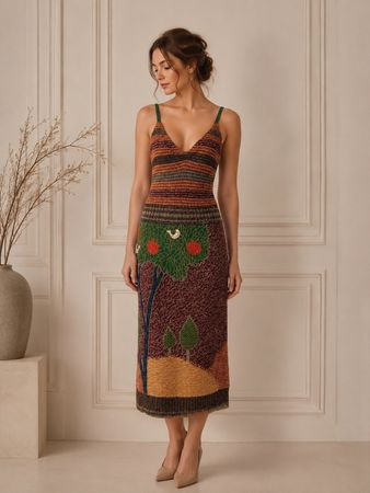 Red Valentino Strickkleid Gr. XS Midikleid bran beige Natur