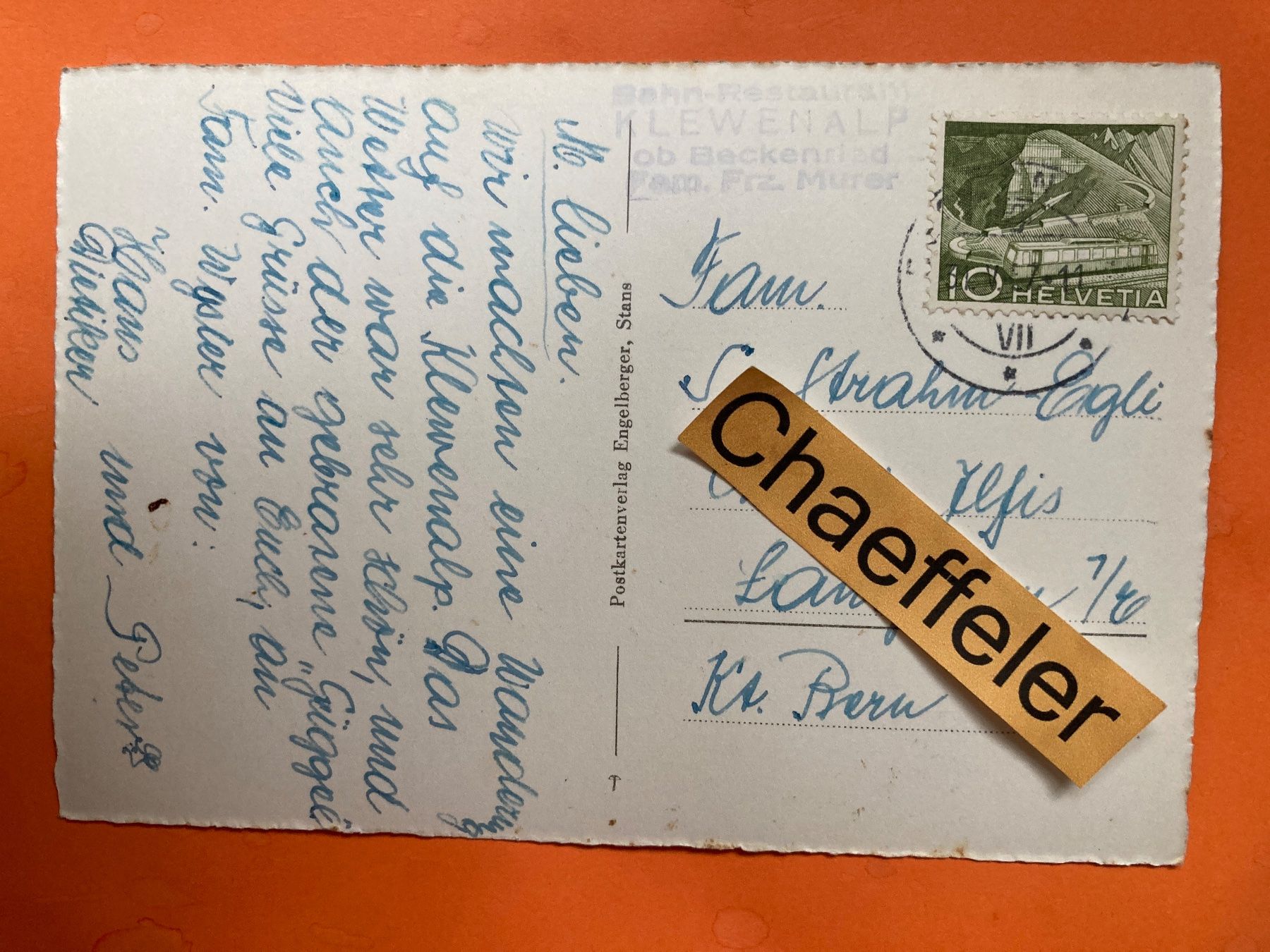 Cartoline postali: 1957. 4033 Klewenalp – Usato da Zürich venduto da Chaeffeler 1