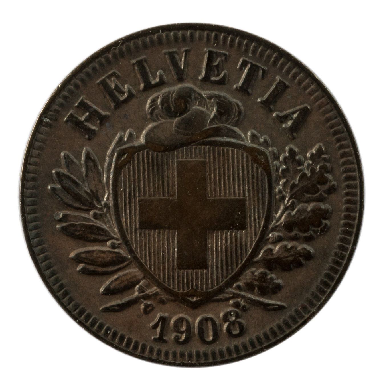 Tutti le monete: Schweiz / Suisse - 2 Rappen - 1908 – Usato da Rotkreuz venduto da Swiss-Coins