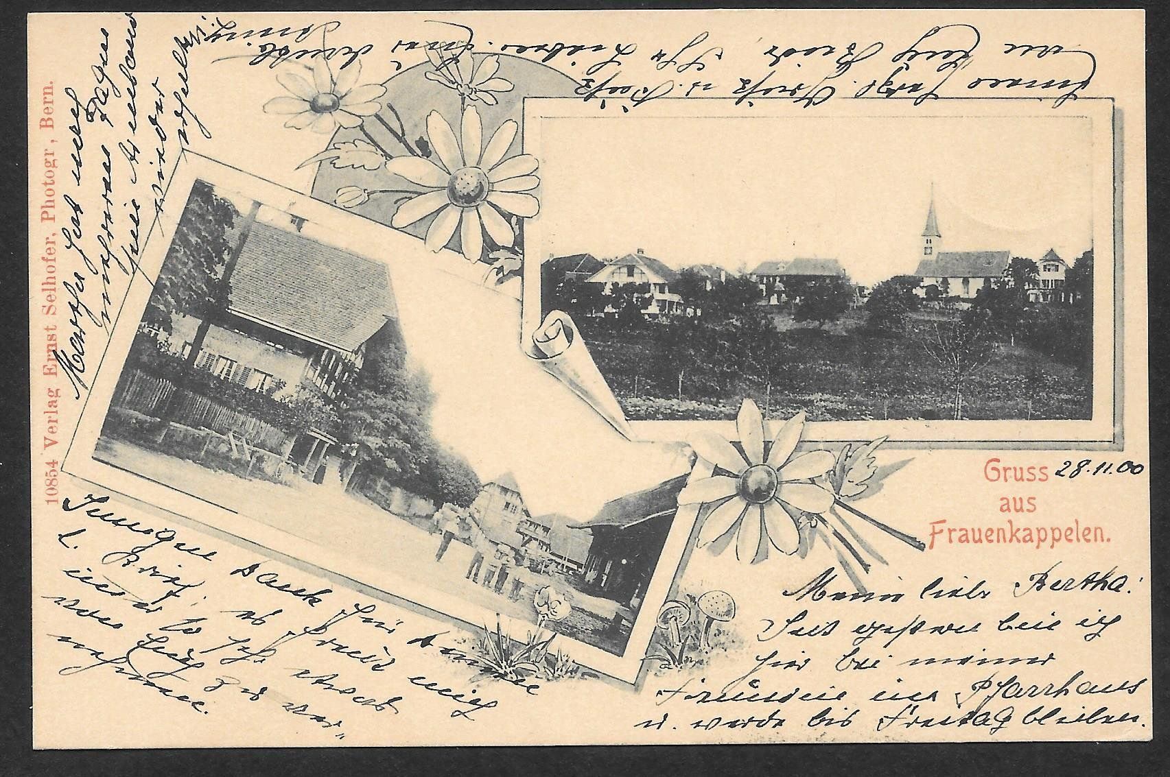 Cartoline postali: Frauenkappelen zwei Bilder mit Blumen – Usato da Olten venduto da clotaldi