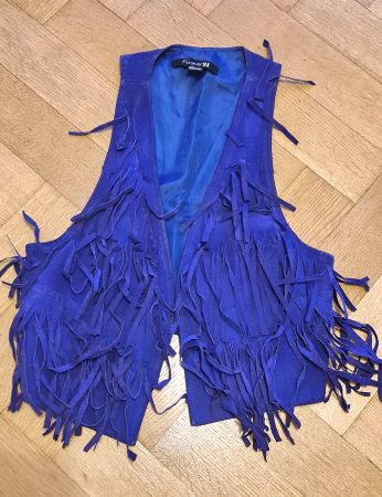 Gilet en cuir daim bleu électrique taille S
