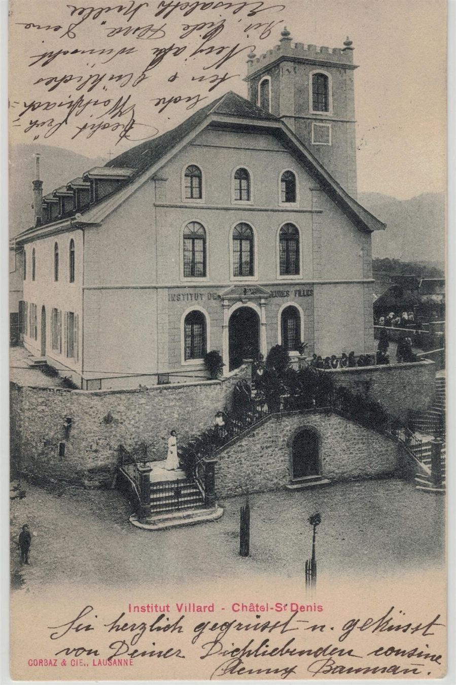 Cartoline postali: FR 22 Châtel-St-Denis Institut Villard 1908 – Usato da Fribourg venduto da philafri
