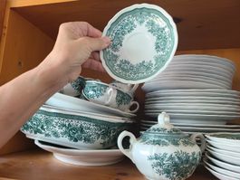 Essgeschirr Set Blumenmuster grün weiss 