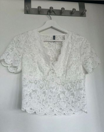 Damen Oberteil Weiss Spitze Grösse S