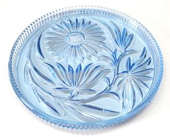 Vintage und selten Tortenplatte-Plat à tourte en verre bleu
