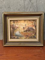 Vintage Countryside Oil Painting in Ornate Gold Frame