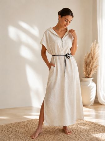 Massimo Dutti Linen Dress, Size M, Off White, Summer 🌞