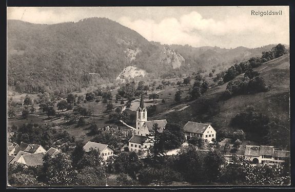 Cartoline postali: AK Reigoldswil, Panorama mit Kirche – Usato da Berlin venduto da bartko-reher