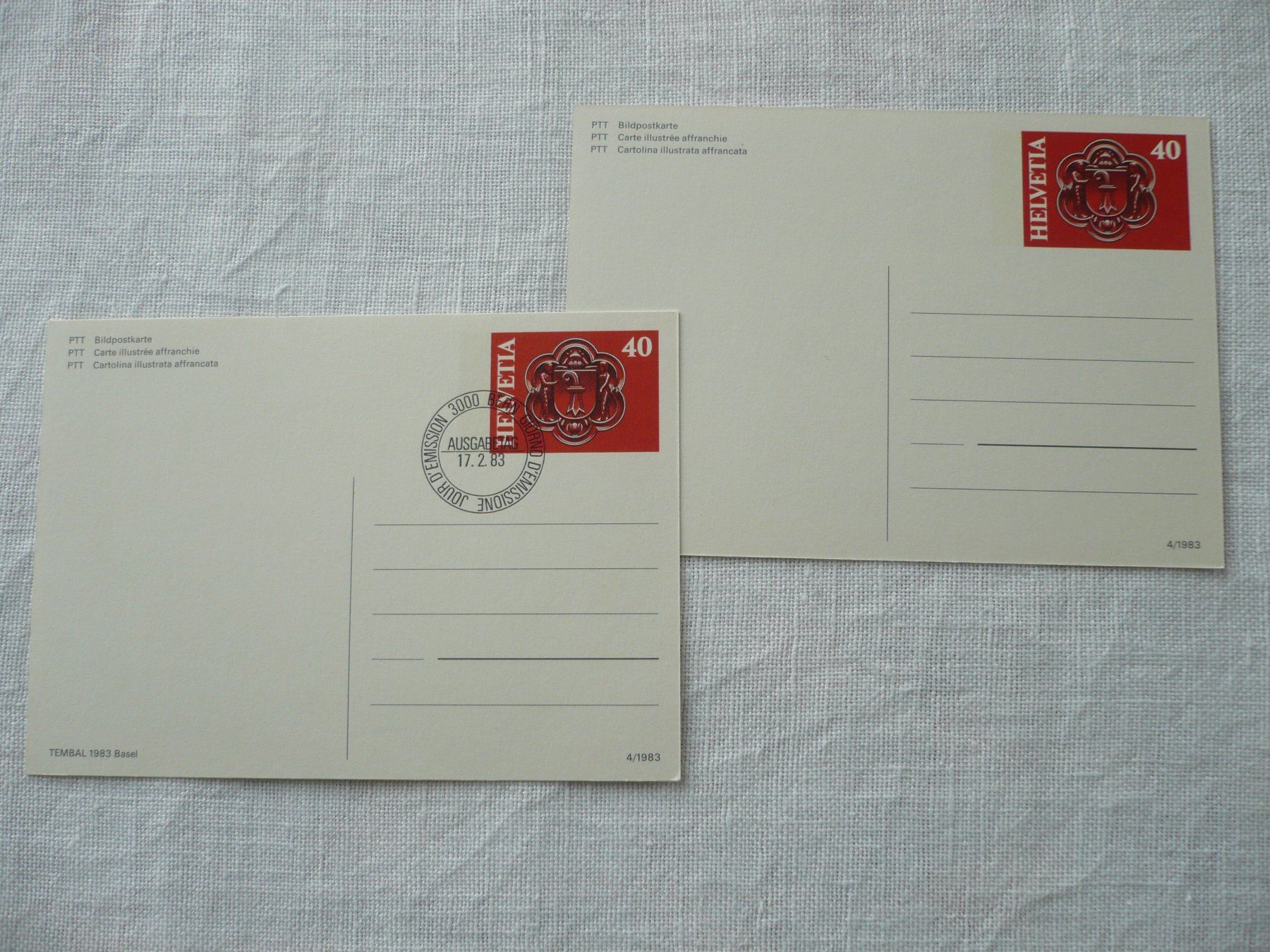 Alle Briefmarken: 1983 2 Postkarten TEMBAL 83 ET & ungebr. – Gebraucht aus Zürich von saltandpepper008 1