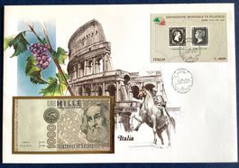 1985 - Italien Banknoten Brief mit Block Int.Briefmarken