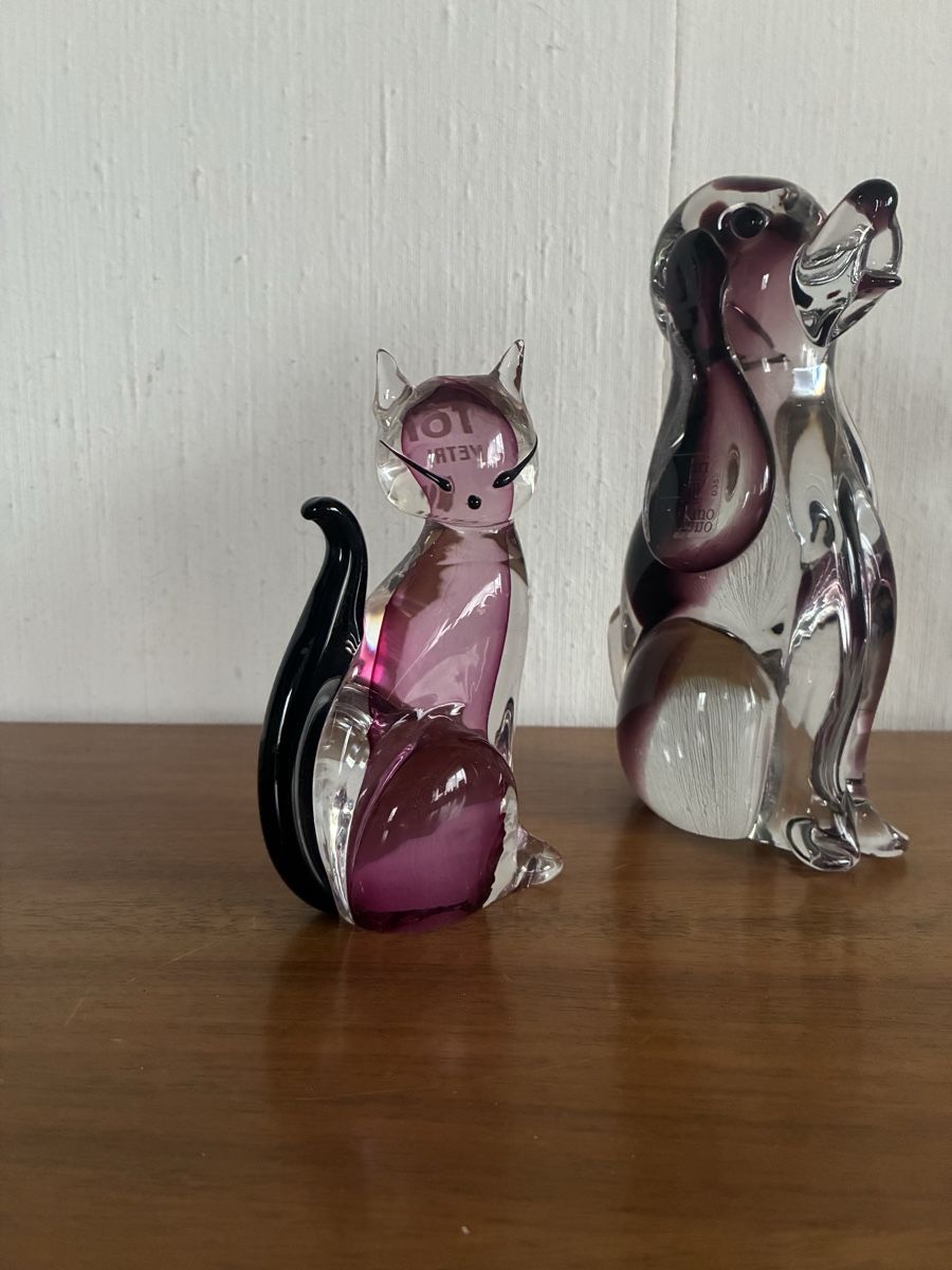Murano Statuette: Murano Hund und Katze Vintage Design Glas Objekte – Usato da schönenwerd venduto da quartier9 5
