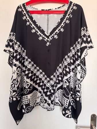 Damen Tunika- Poncho Schwarz Weiss  One Size XL, NEU