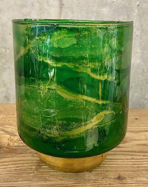 Portacandele: Windlicht grün - gold aus Glas/NEU – Nuovo e nell'imballaggio originale da Volketswil venduto da rubin74