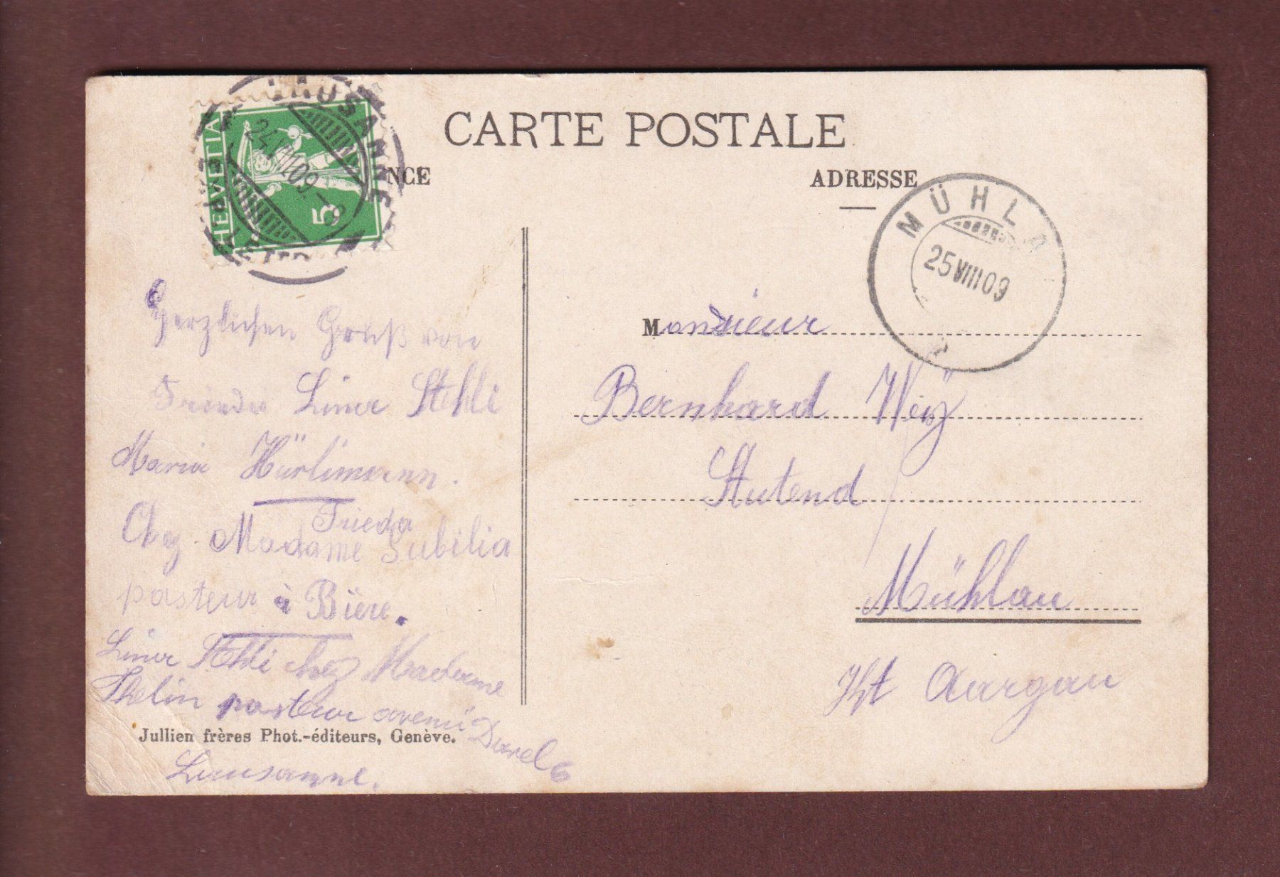 Cartoline postali: LAUSANNE - Quai d'Ouchy - 1909 – Usato da Pully venduto da nicecards 1